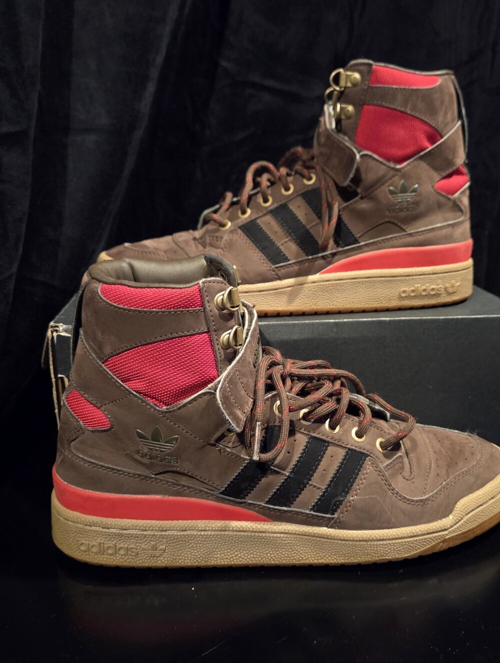 ADIDAS FORUM OG HIGH BROWN AND RED 10.5